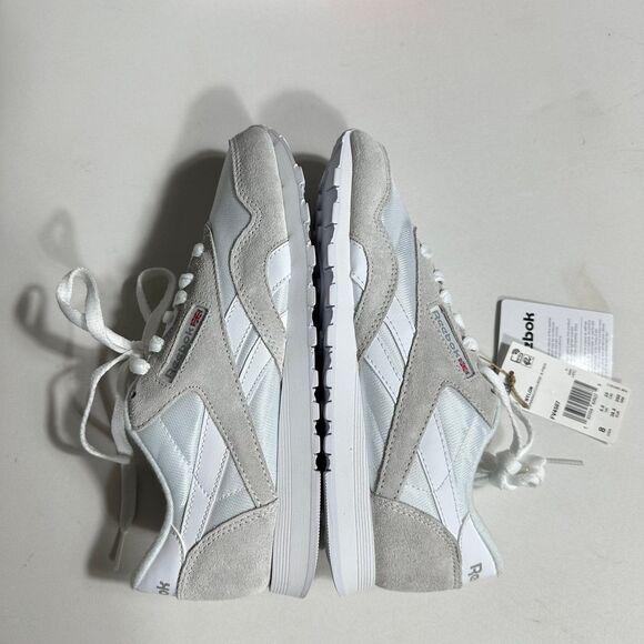 Reebok Womens Sz 8 Classic Suede Nylon White Gray Running Sneakers Shoes - New - Picture 5 of 10